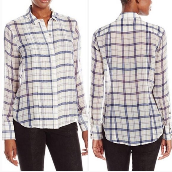 ATM 100% Silk Sheer Plaid Blue Lightweight Blouse PLL Anthony Thomas Melillo XS - Picture 13 of 13